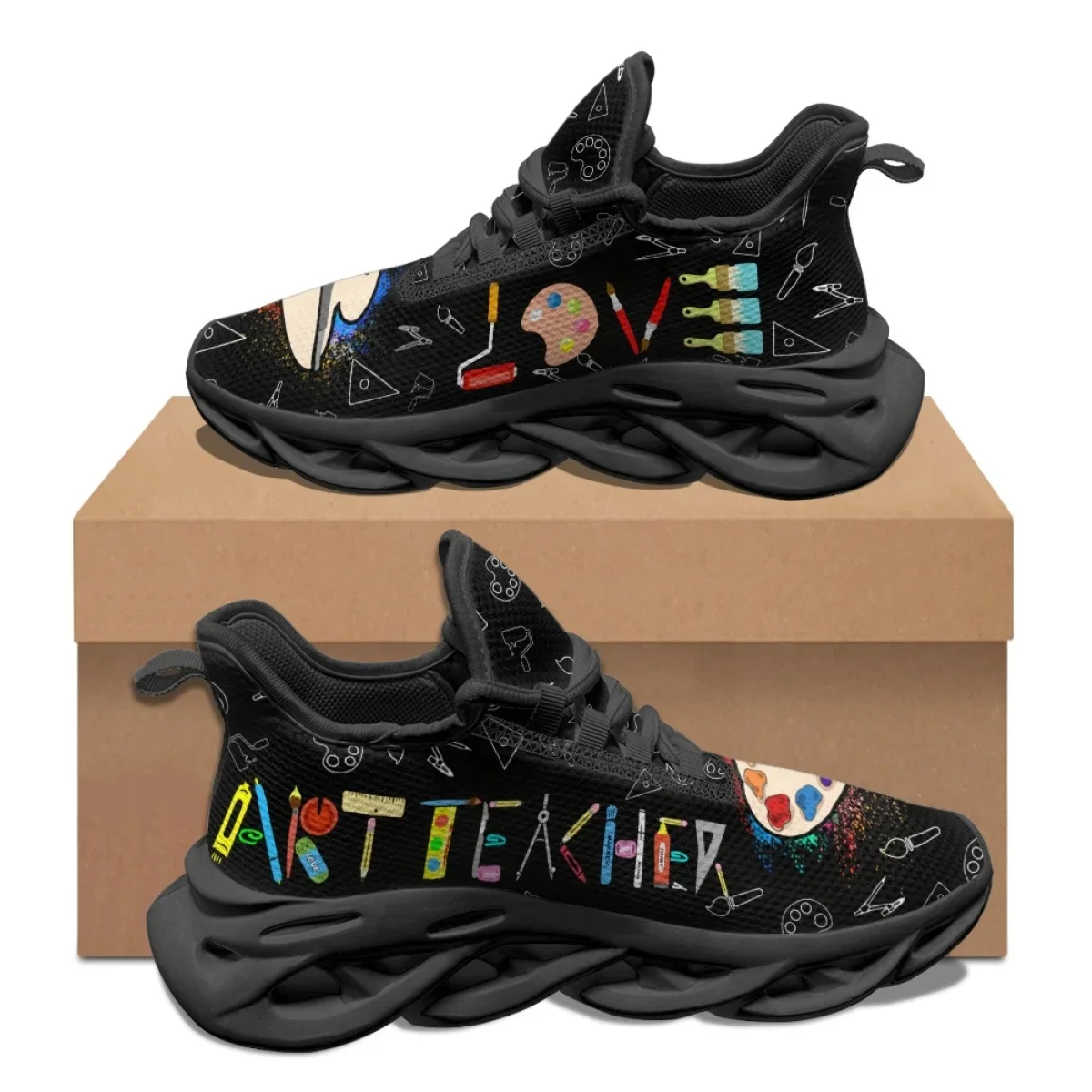 Art Teacher Love Print Women's Sneakers Teacher's Day Gift Comfort Lace Up Non-Slip Running Shoes Summer Lightweight Flats Shoes