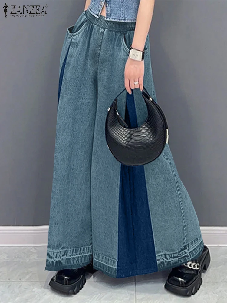 Polyester Elastic Waist Wide Leg Pants for Women