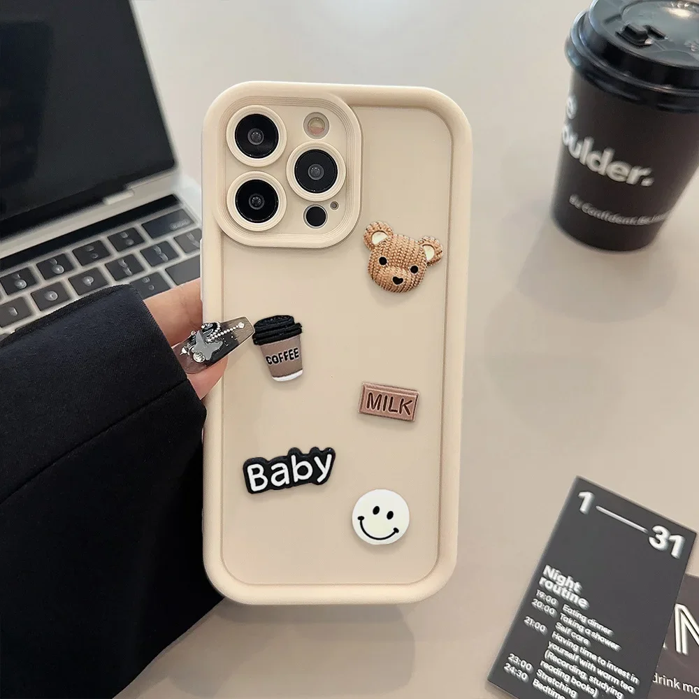 thumbnail image 1 of Cute coffee bear pattern silicone case for iPhone 15 14 13 12 11 Pro Max Plus shockproof soft phone case for iPhone XR XS Max, 1 of 5