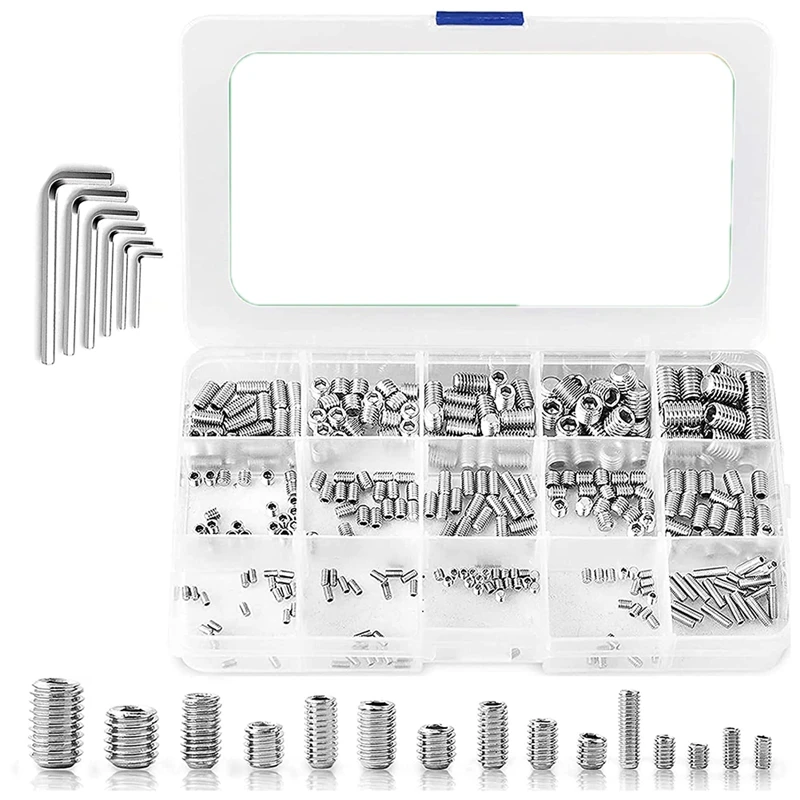 

300 Piece Screws Set Metric Hex Socket Head Set Bolts Assortment Kit- M2.5/M3/M4/M5/M6/M8 Grub Screws With Socket Drive