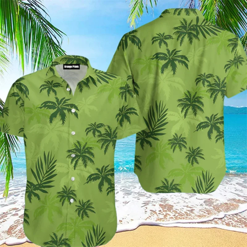 Summer Hawaiian 3D Animal Cranes Printing Shirts Palm Tree Graphic Short Shirts Men Fashion Harajuku Clothing Y2k Tops Blouses 5