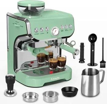 Machine with Grinder, 15 Bar Espresso Machine with Steam Wand for Latte and Cappuccino, 68Oz Water Tank, Pre-Infuse 1