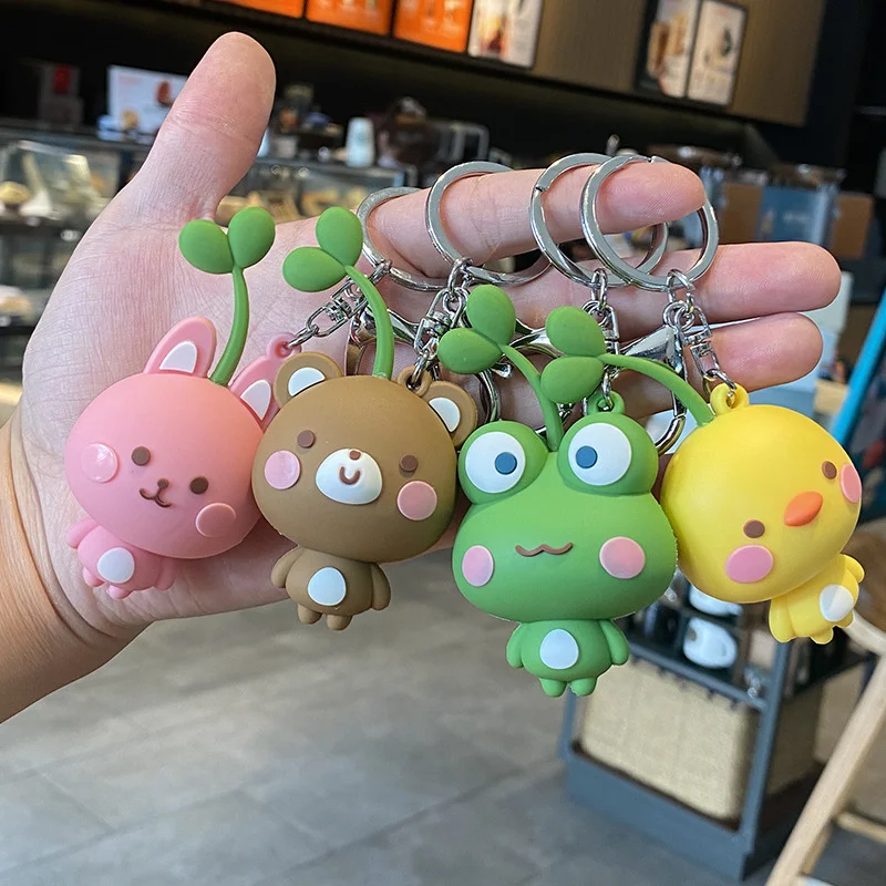 Cute bean sprouts, frog cartoon keychain, car keychain, creative backpack hanging decoration, couple gift wholesale 2