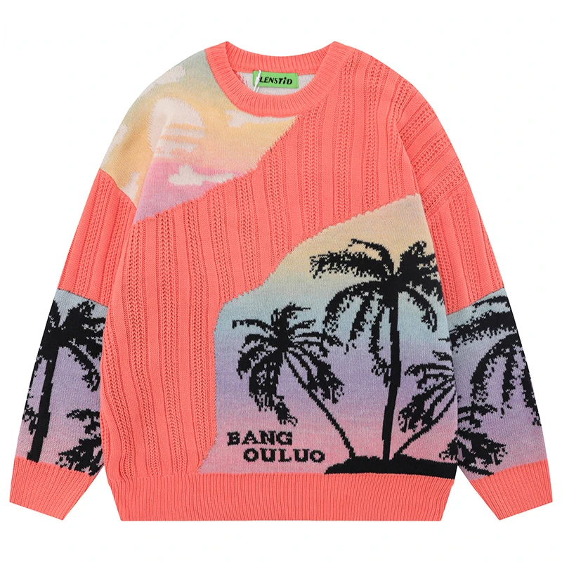 

Autumn Mens Knitted Jumper Sweaters Hip Hop Hawaii Tree Graphic Knitwear Streetwear Harajuku Fashion Casual Pullover Clothing