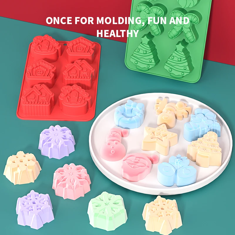 Christmas Silicone Molds Xmas Tree Gingerbread Chocolate Mould Christmas Non-Stick Fondant Baking Mold for Handmade Cake Decor