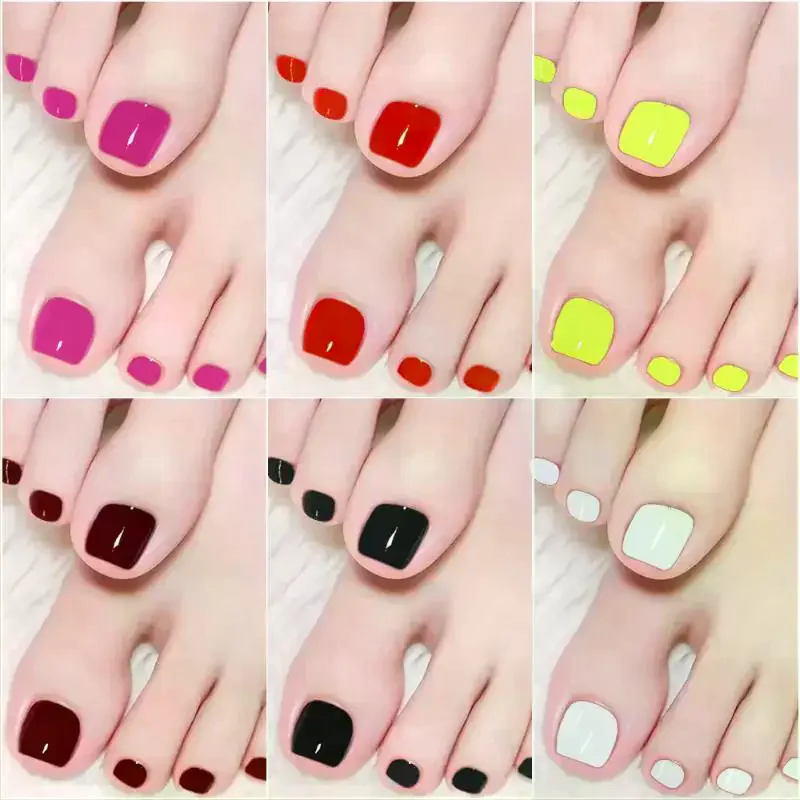 96 Pcs 4 Grid Short Square False Toenails Full Cover Acrylic Artificial Foot Nail Tips Wearable Nail Art Extension For DIY Nail