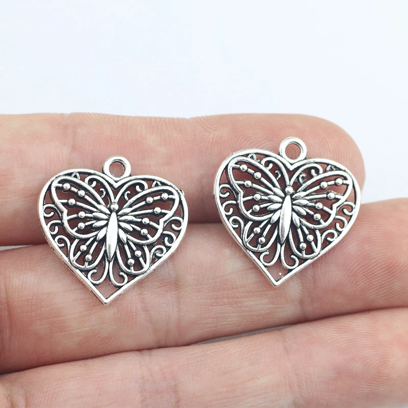 

10Pieces 22*22mm Zinc Alloy Hollow Heart Butterfly Charms Necklace Earring Pendant Accessory Charms For DIY Jewelry Making 1668