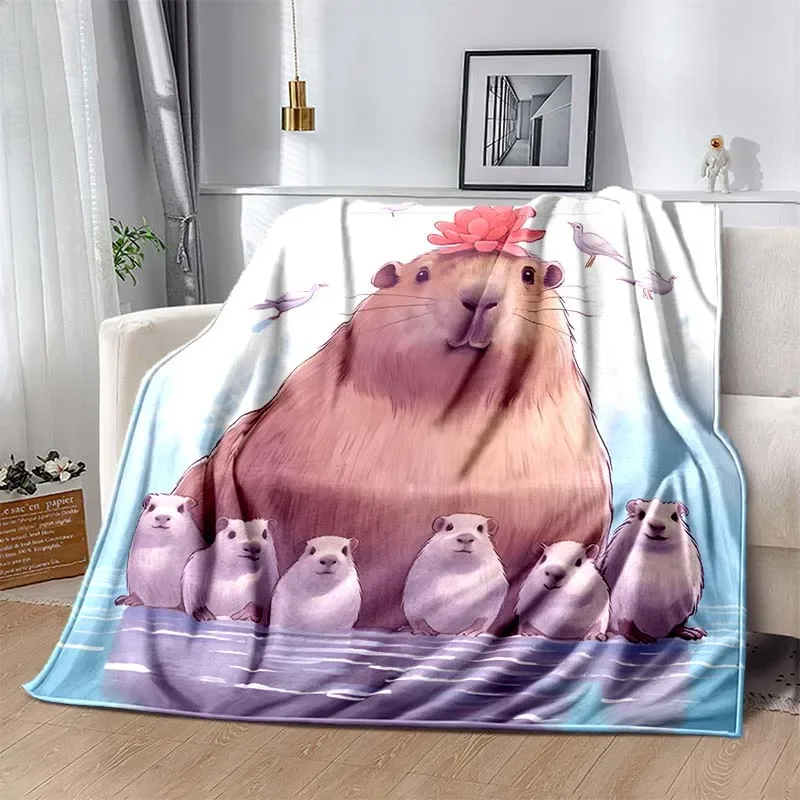 Warm Soft MINISO Capybara  Blanket Fluffy Children and Adults Sofa Plush Bedspread Throw Blanket for Sofa Bed Gift 6