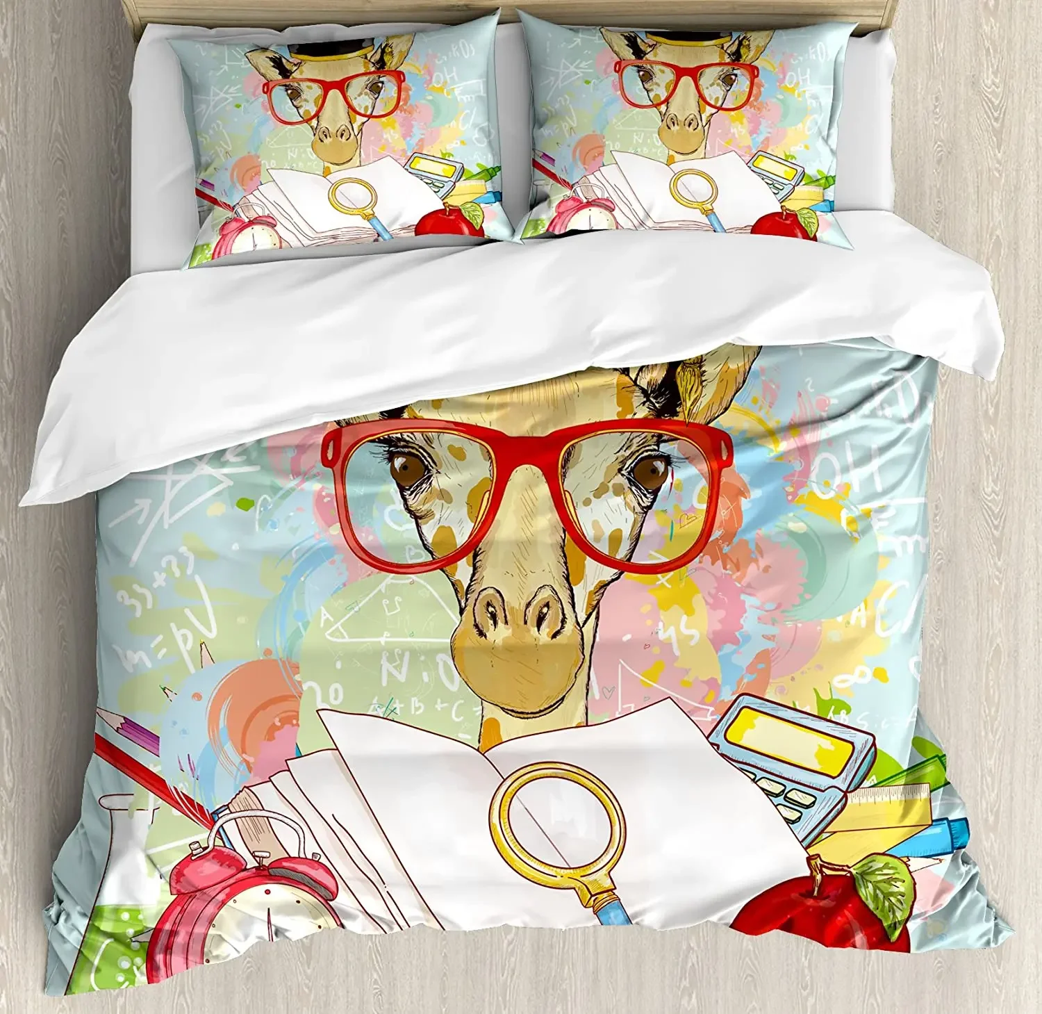 

Graduation Decor Bedding Set Hipster Giraffe Animal with Gl 3pcs Duvet Cover Set Bed Set Quilt Cover Pillow Case Comforter Cover