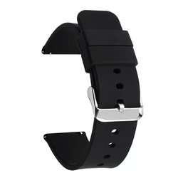 Universal Quick Release Waterproof Silicone Watch Band - Soft Rubber Replacement Bracelet (Various Sizes) - 18mm (Black Silver)