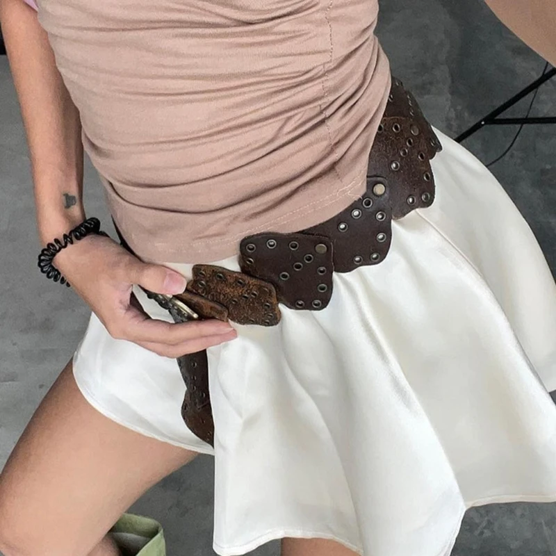 

Y166 Adult Relief Round Buckle Waist Belt Adjustable Exaggerated Personality Waist Belt for Men Teenagers Coat Dress