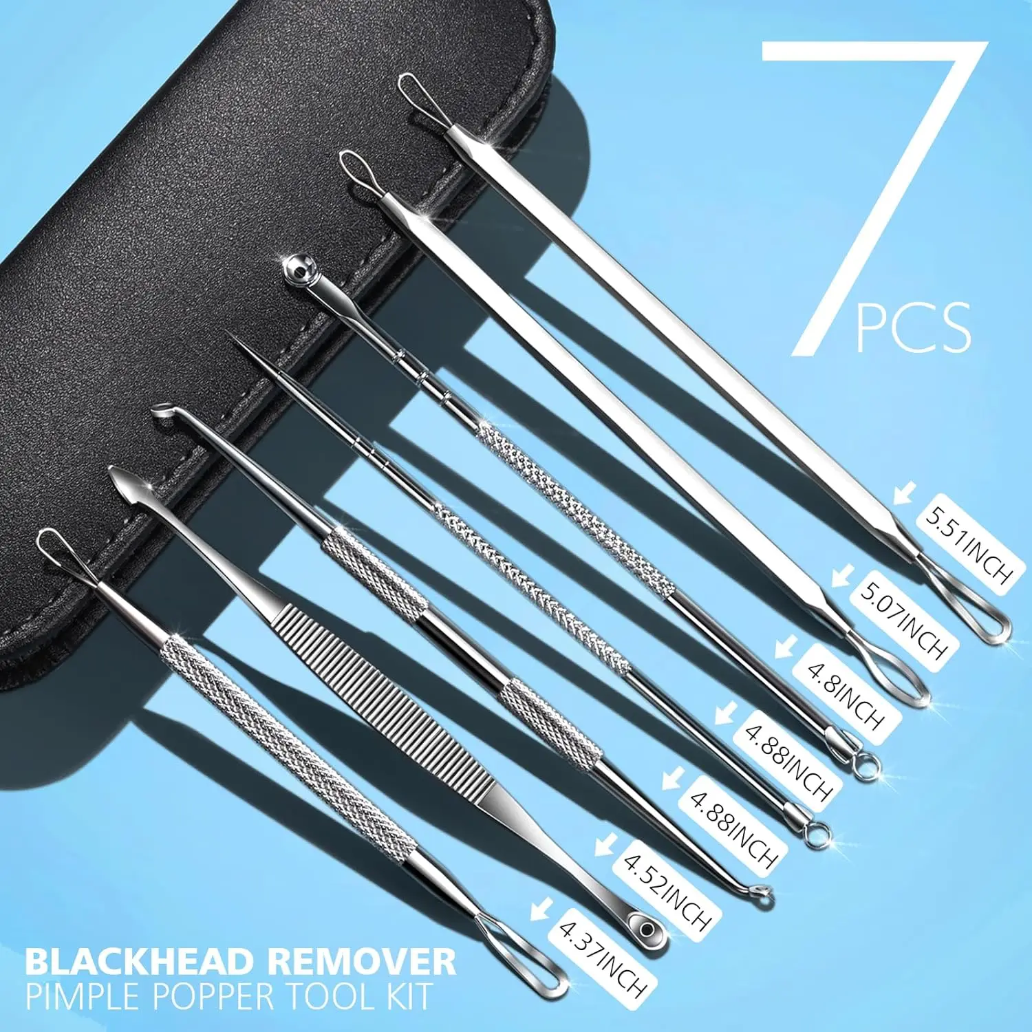 7pcs Blackhead Remover Kit Stainless Steel Needles Set Pimple Comedone Extractor Tools for Cleaning Facial Skin and Nose