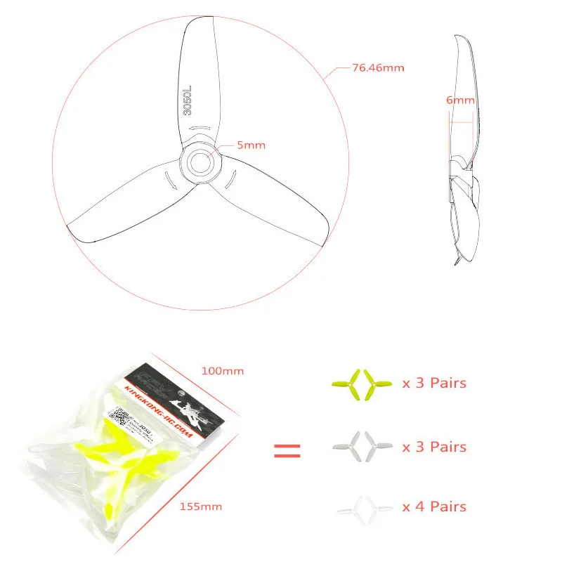 Hélices Drone 5 Pouces 3 Pales - Lot De 4 - Pas 3.1", Compatible Moteurs 2207/2306 - Pour FPV Racing Et Freestyle