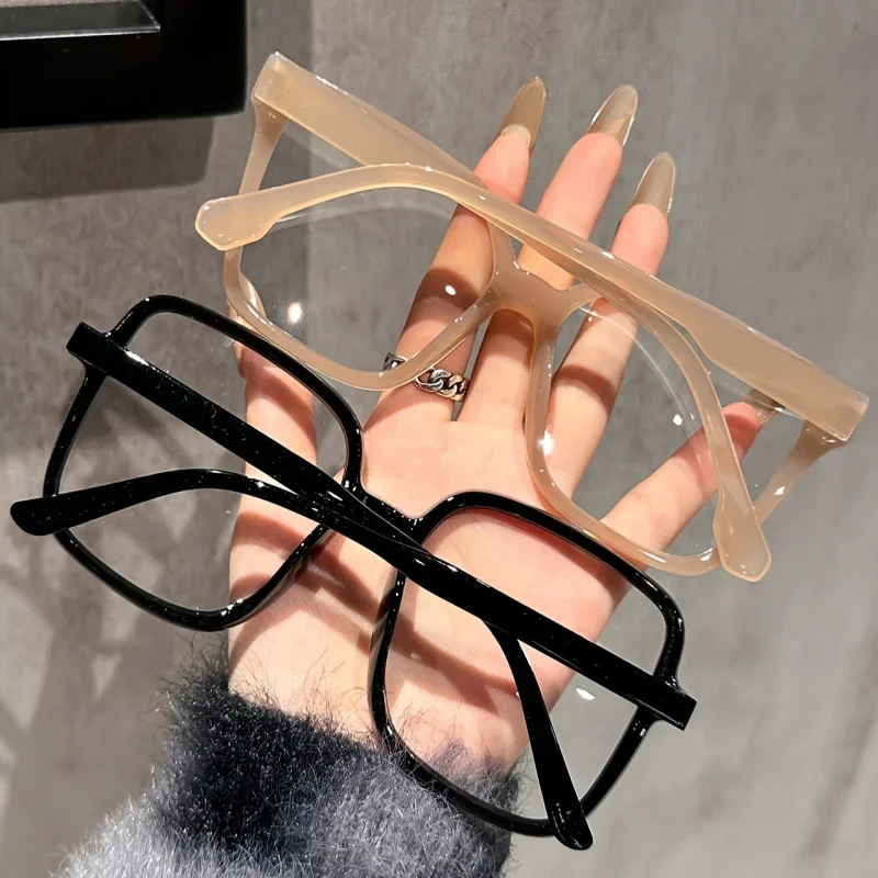 Rectangular Reading Glasses - Large Frame Plastic Eyewear with Transparent Lenses for Office Use