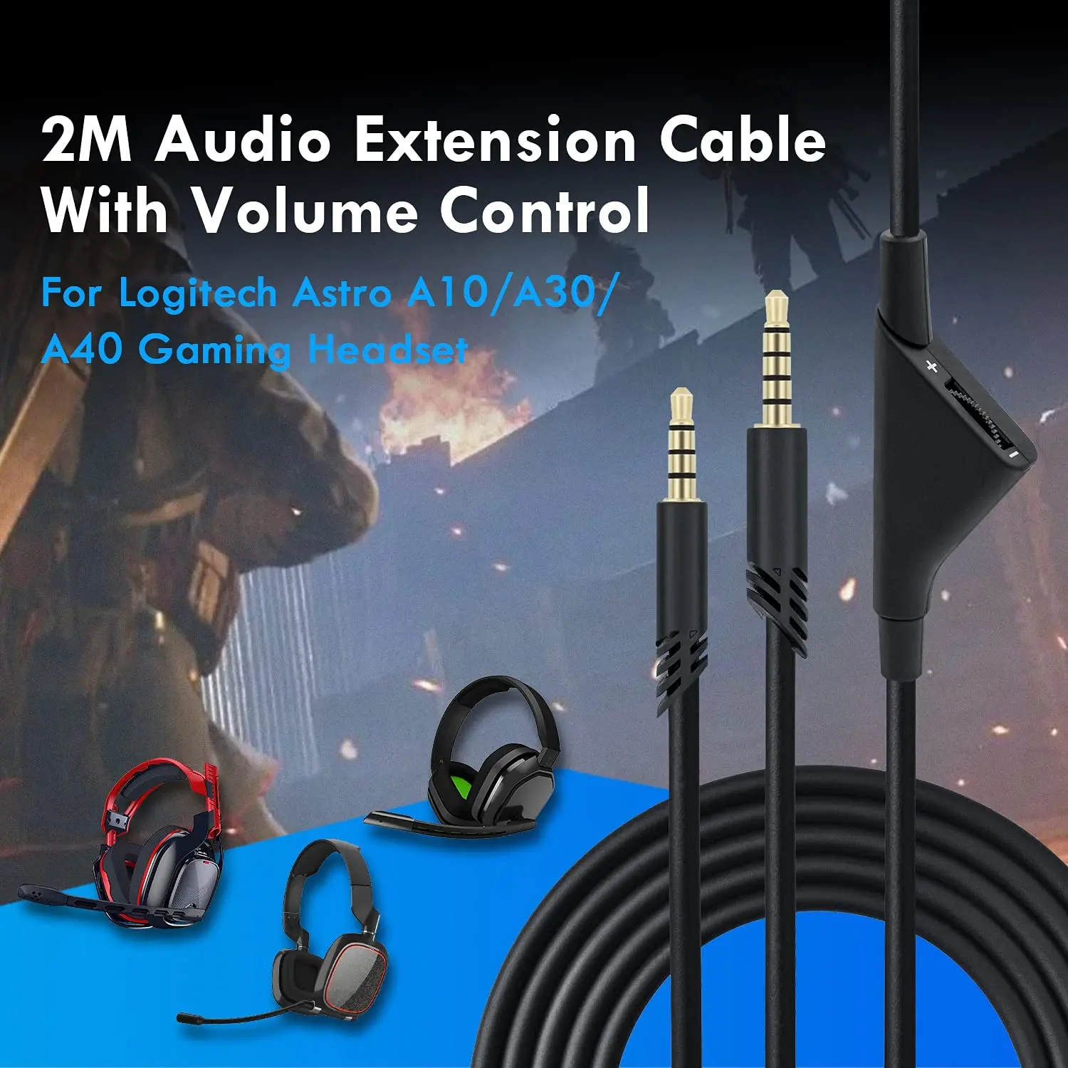 2M 6.5Feet Replacement Headset Cable with Volume Control for Astro