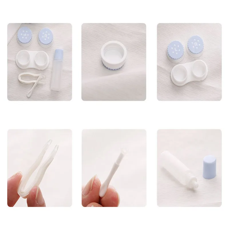 Contact Lens Case 1 PC KSSEYE Easy to Carry Mirror Case Travel Set Tweezers Suction Stick Eye Care Kit Round Biscuit Cute Box contact lenses tools