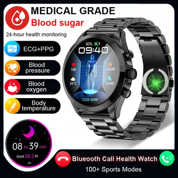 남성용 혈당 스마트 워치, ECG + PPG 심박수, 블루투스 통화, 자동 혈당 압력 모니터, 건강 스마트 워치, 신제품