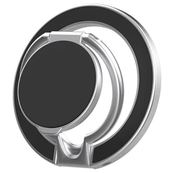 Universal Double - Sided Magnetic Car Stand & Finger Ring Holder with Hand Strap (Silvery)