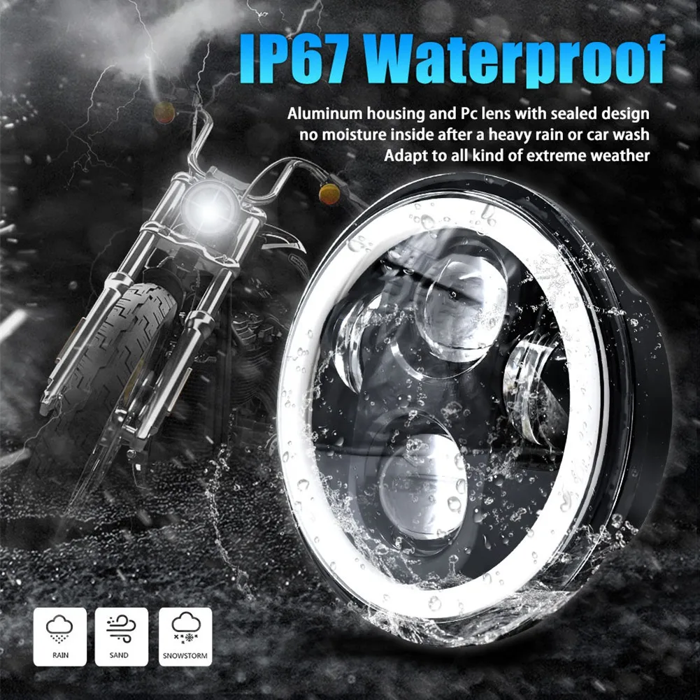 5.75 LED Headlight, 5-3/4 Motorcycle Headlight with White Halo DRL for Harley Sportster Iron 883 Dyna Street Bob