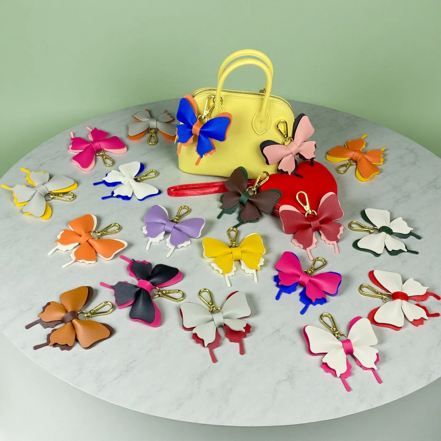 Elegant 3D Leather Butterfly Charm with Detachable Keyring Accessory