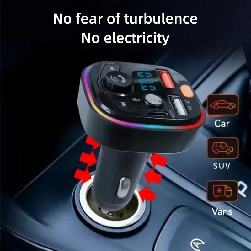 Dual USB Type C Quick Charge Bluetooth 5.0 Car Fast Charger Hands-free Call Kit FM Transmitter MP3 Player Car Cigarette Lighter