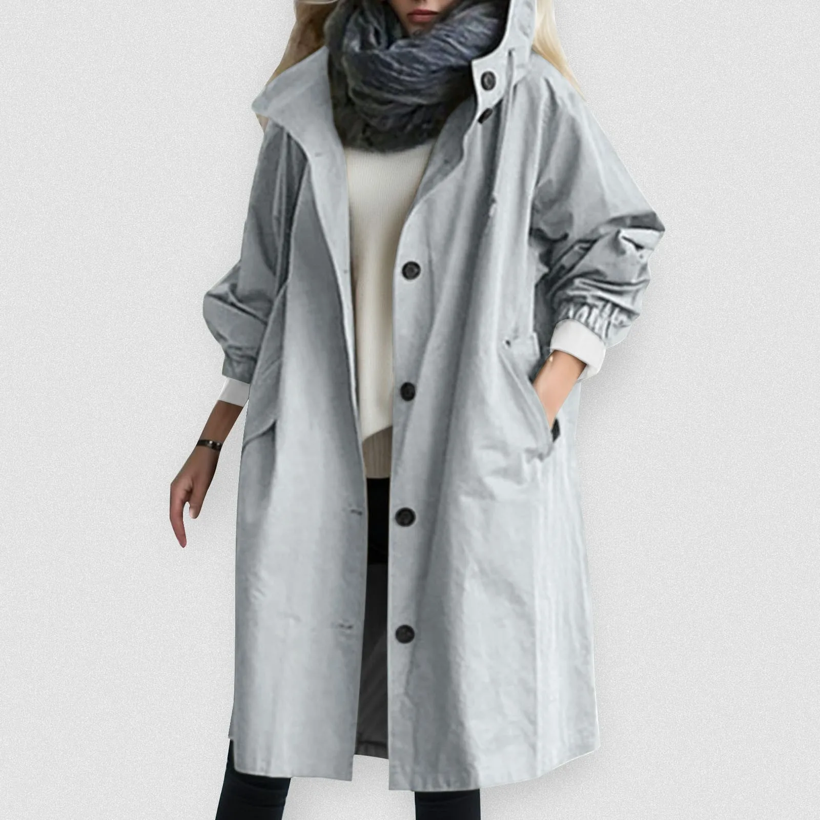 2023 Women Fashion Trench Coat Spring Autumn Casual Hooded Medium Long Overcoat Loose Windproof Coat Korean Trendy Large Size