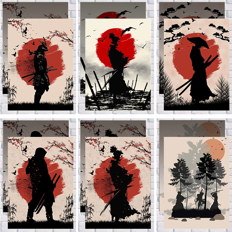 Giapponese Samurai Canvas Painting Armor Character Poster Wall Art Decorating For Living Room Bedroom Home Decor Cuadros Frameless