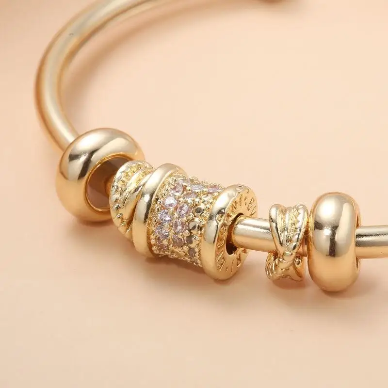 UILZ Gold Plated Cuff Bangle Copper Material Cubic Zircon Stone Rhodium Plated Size Adjustable Cuff Bracelet Girl Fashion Gifts