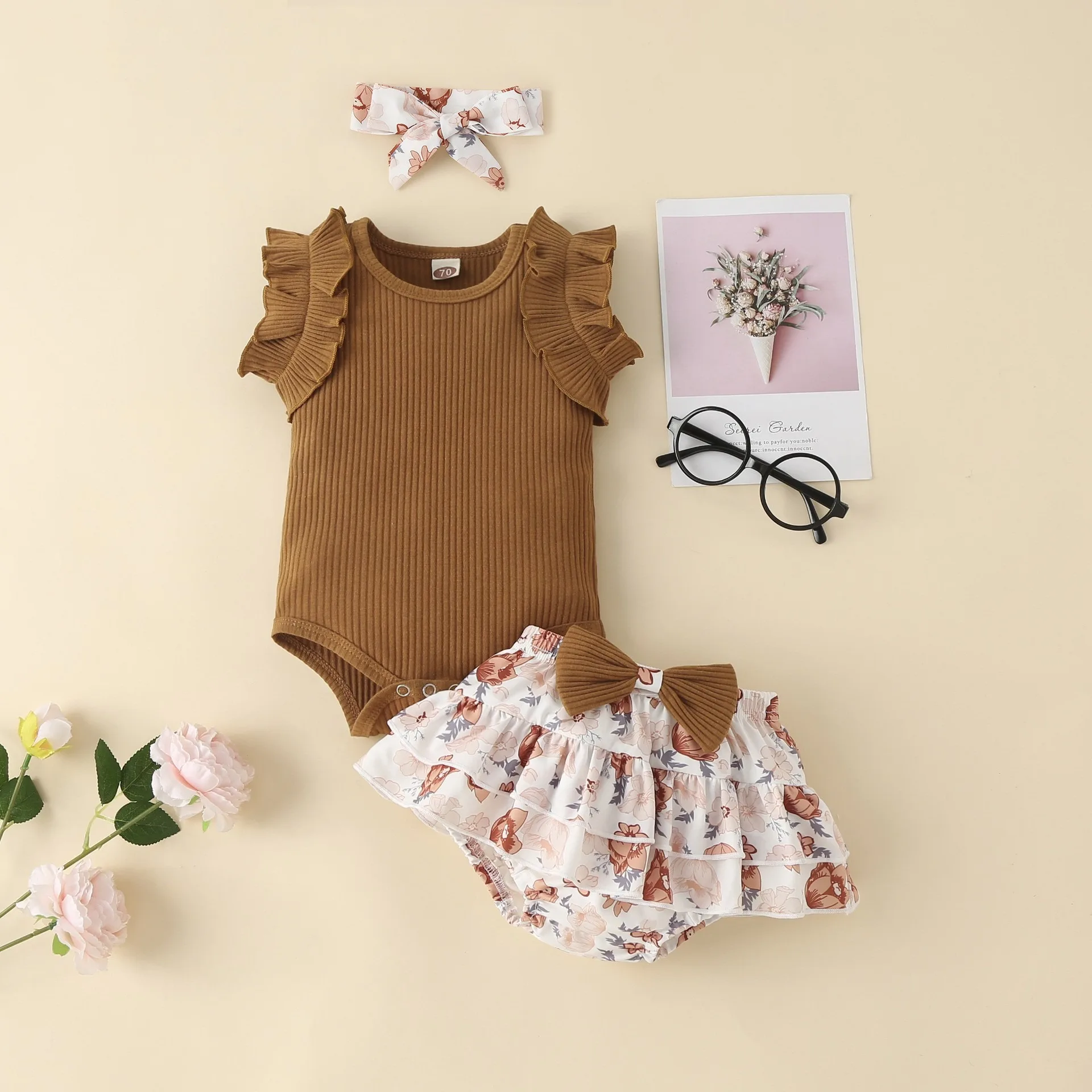 Ircomll Sommer Baby Mädchen Kleidung Set Neue Geboren Bodys + Kurze Hosen Infant Rüschen Body Top Kurzen rock 2PCS Outfits Sets – Detail 11