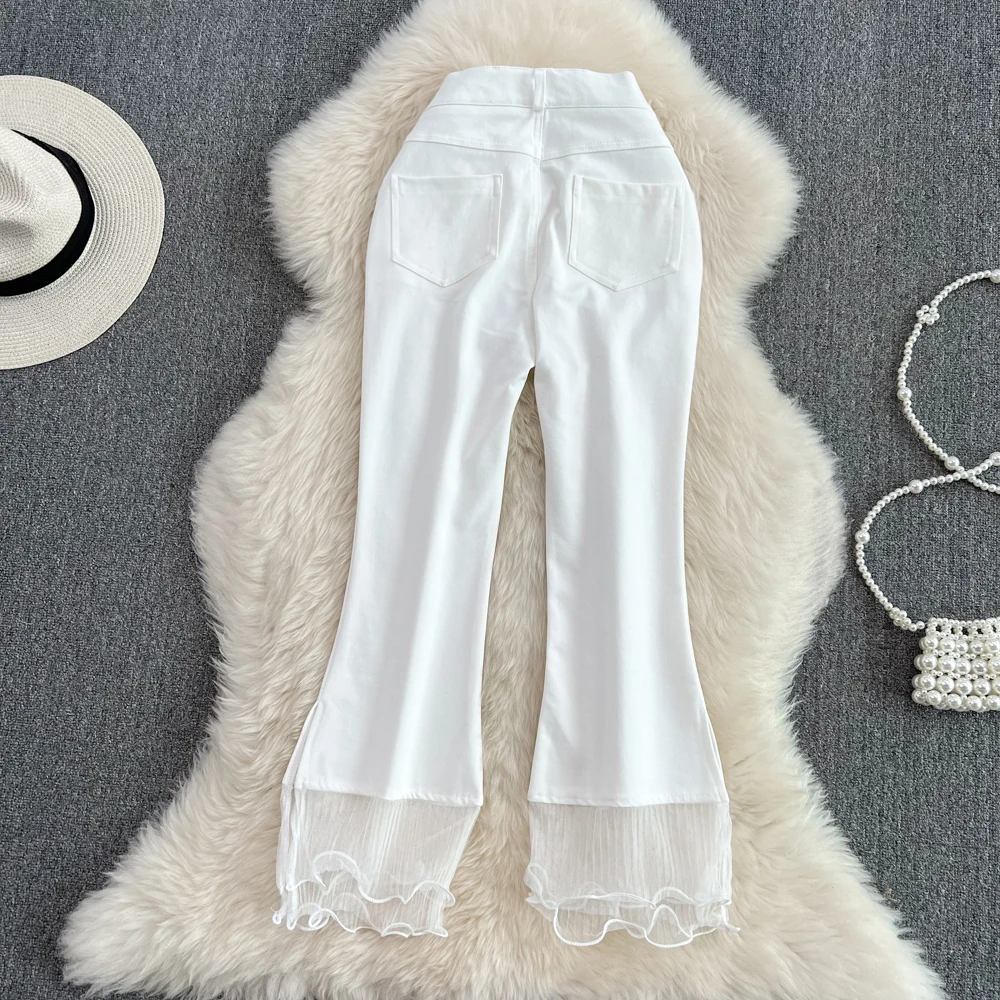 

Autumn/winter New Seaside High-waisted Slacks Lace Spliced Flared Pants