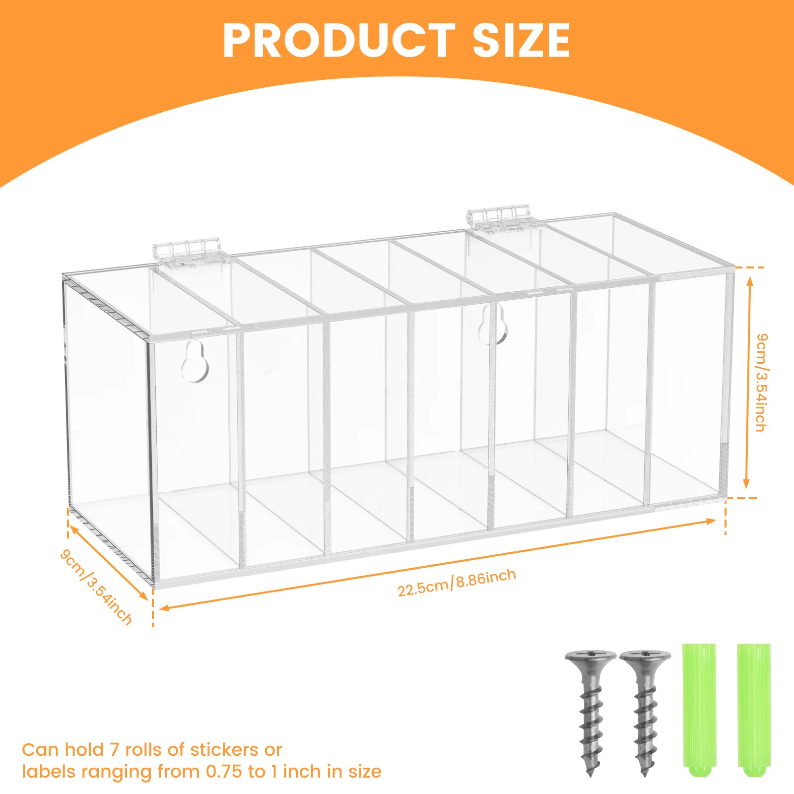 7Slot Storage Box Week Label Dispenser Acrylic Wallmount Transparent Box Versatile Sticker Roll Dispenser for Home School Office 4