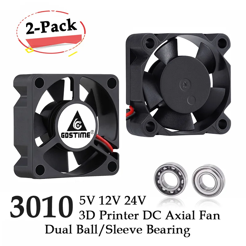 2Pcs Gdstime Dual Kogellager Dc 24V 12V 5V 3Cm 30Mm 30X30X10Mm 3010 Borstelloze Mini Cooler Cooling Fan