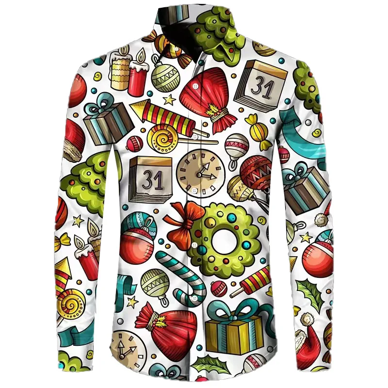 2024 Christmas Shirt Snowman HD Pattern High Quality Fashion Men's Shirt  Buttons Designer Design Tops Men's Lapel Plus Size