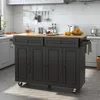 55" Kitchen Cart with Wood Top and Drop Leaf Breakfast Bar, Rolling Mobile Kitchen Island Table on Wheels with Drawer 2