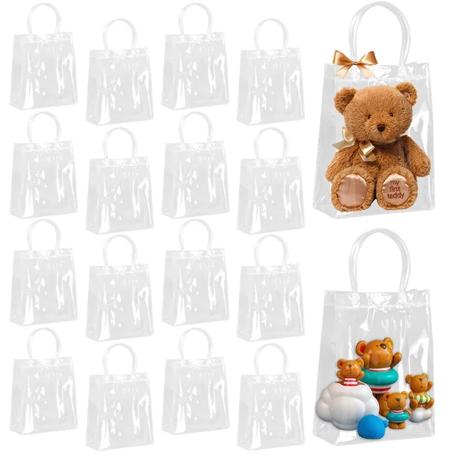 10/20 pièces sac cadeau Transparent avec poignée mariage fête d'anniversaire bonbons emballage cadeau sac fourre-tout réutilisable noël bébé douche 2