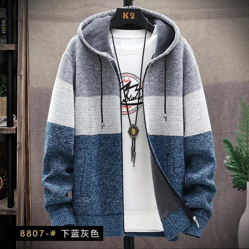 Autumn Winter Korean Style Patchwork Fleece Thick Knitwear Man Fashion All Match Jacket Male Vintage Y2K Top Casual Gentmen Coat