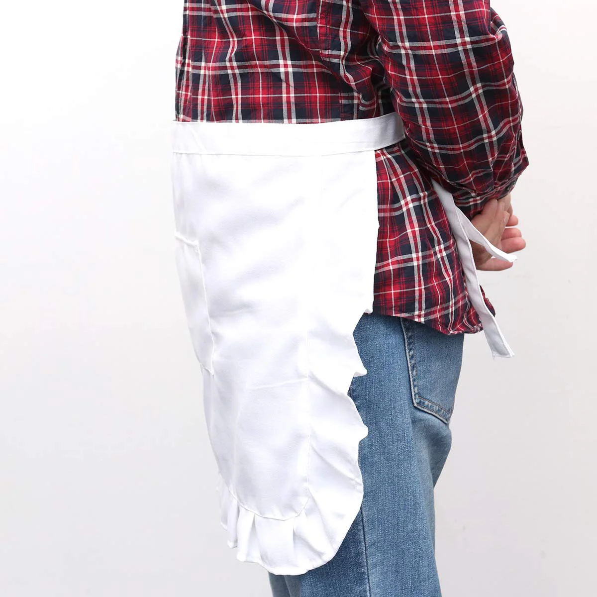 

Short Waist Kitchen Apron Lace Half Waist Bib Maid Costume With Pocket Kitchen Party Favors For Women Waitress (White Black)