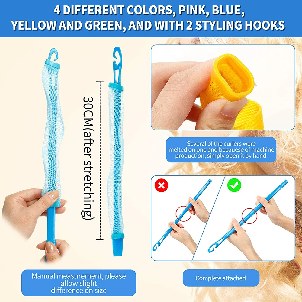 12PCS бигуди для волос Portable Hair Rollers Sticks No Heat Wave For Women Durable Curling DIY Magic Hair Curler Styling Tools