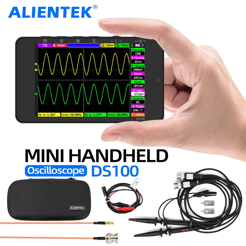 DS100 Digital Oscilloscope Mini Handheld Oscilloscope 50M Bandwidth Dual Channels Multifunction Electronic Component Tester digital oscilloscope