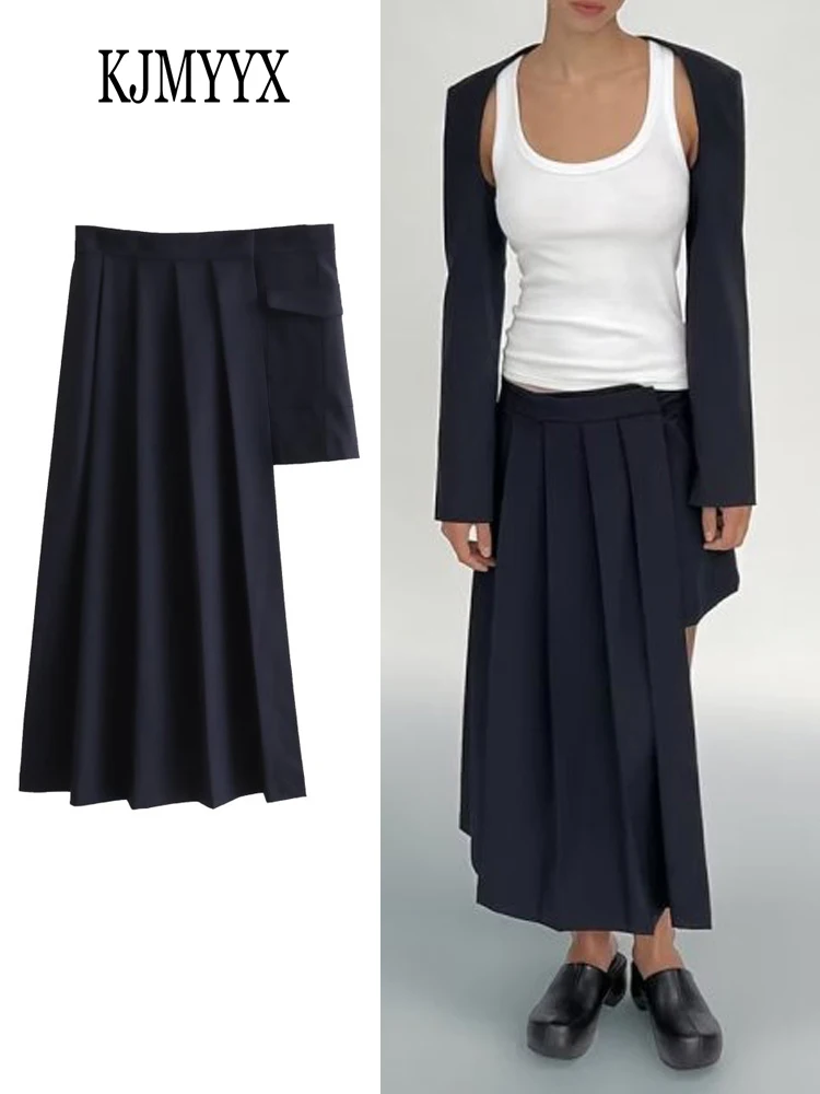 

KJMYYX Women Fashion High Waist Long Skirt Versatile 2023 New Summer Female Vintage SolidAsymmetrical Midi Skirts Mujer