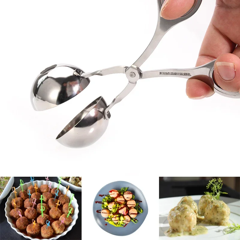 None-Stick Stainless Steel Meat Ballers Meat Baller Tongs Cake Pop Meatball Maker Ice Tongs Cookie Dough Scoop for Kitchen