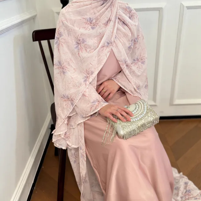 Robe d'Aïd pour femmes, abaya musulmane, ensemble 3 pièces, robe longue en mousseline de soie, kaftan, robes de fête du Ramadan, vestidos, Maroc, Dubaï, jalabiya, arabe