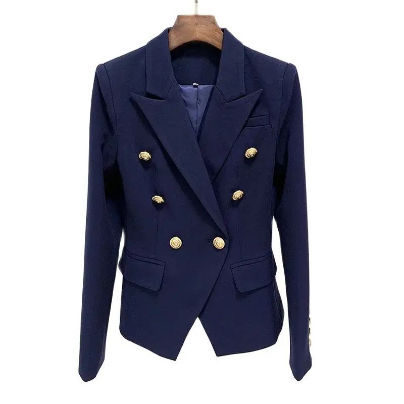 

2024 High Quality Women's Blazer Spring New in Outerwears Ladies Metal Lion's Head Buckle Slim-fit Suit Autumn Oversizes