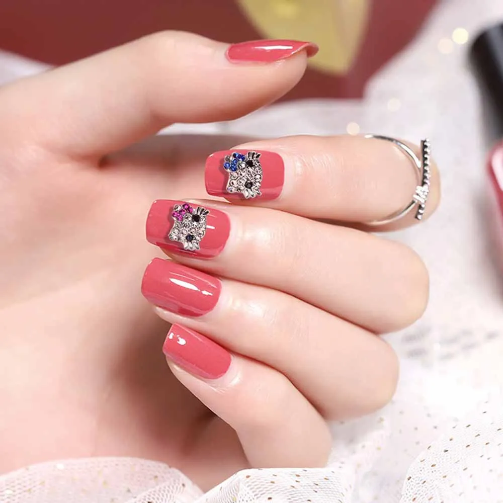 10pcs Alloy Cute Cat Nail Art Charm 3D Cartoon Inlaid Diamond Cat Shape Nail Decoration DIY Kawaii Cute Kitten Nail Accessories