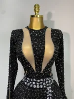 Sexy Sparkly Diamond Black Long Sleeves Bodycon Mesh Jumpsuit Evening Party Nightclub Bar Singer Performance Stage Costume - Image 5