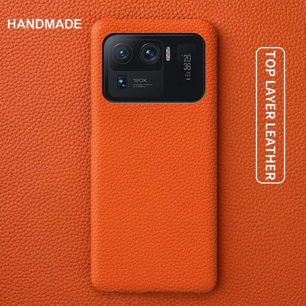Premium Genuine Leather Business Phone Case with Lychee Texture - Shockproof Protective Cover