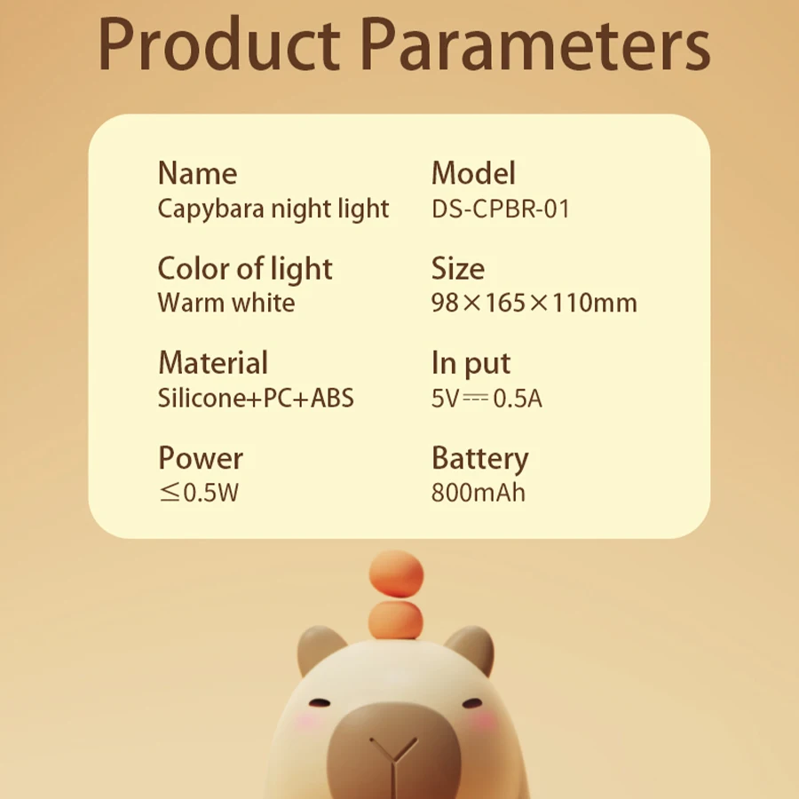 Cute Silicone Capybara Night Light Children's Nightlight Gift USB Rechargeable Animal Touch Bedside Slepp Lamp Timing Function 2