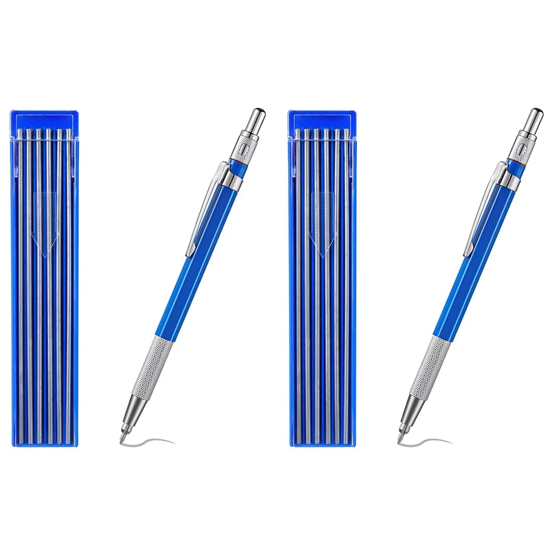 

2X Mechanical Pencils Metal Marker With Builtin Sharpener For Pipe Fitter Welder Construction Fabrication Woodworking