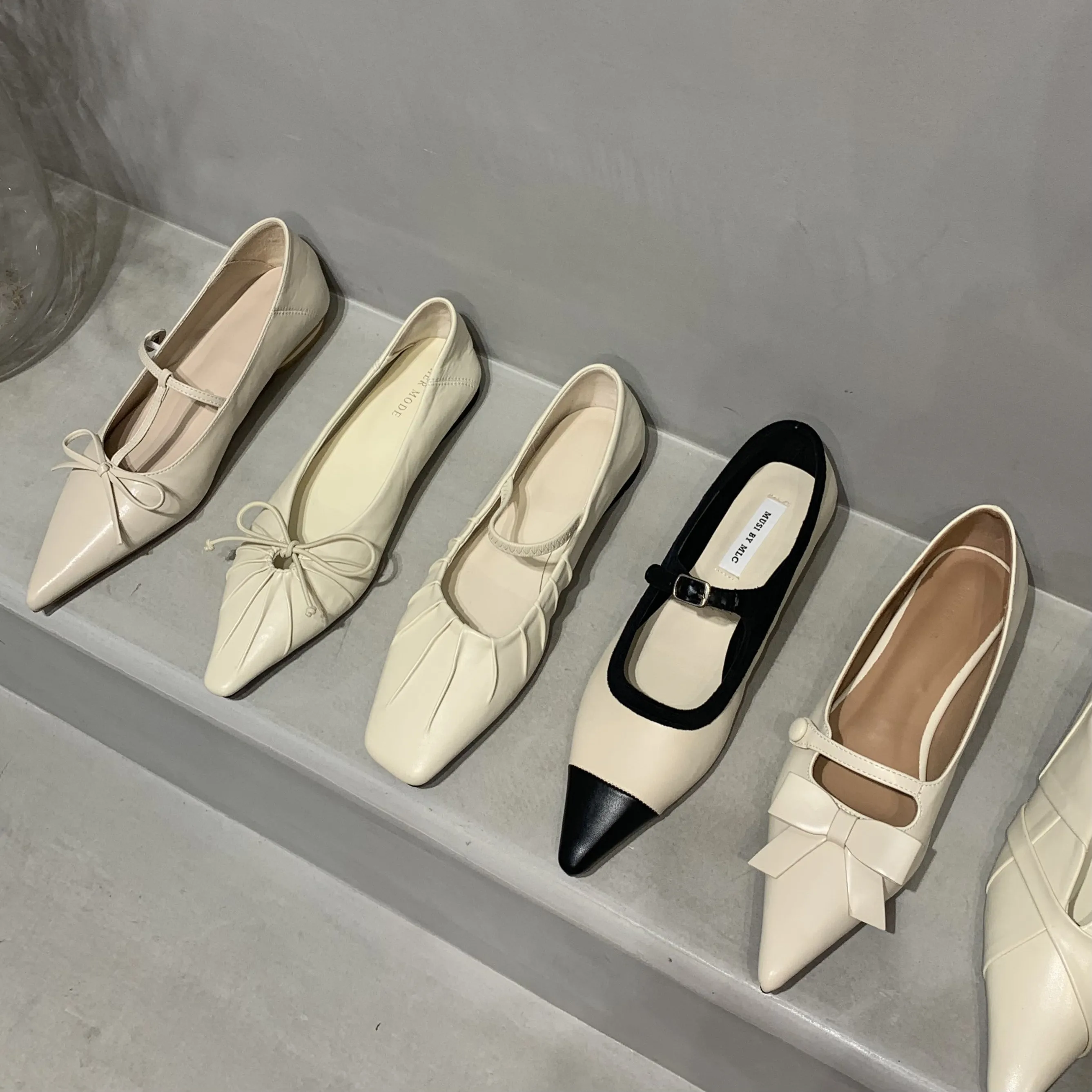 

2023 New Spring Flats Shoes Fashion Bow-knot Casual Women Loafers Pointed Toe Shallow Slip On Elegant Ballerina Shoes