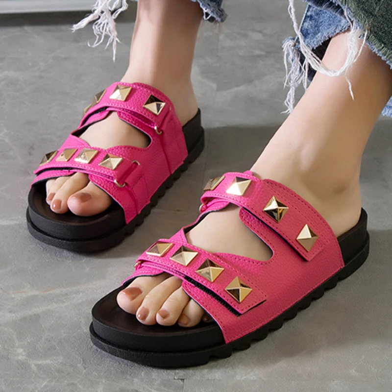 

Fashion Women Summer Slippers Thick Bottom Rivet Design Outdoor Non-Slip Sandal Flip Flop Soft Casual Punk Shoes For Female